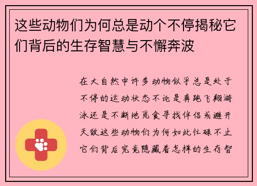 这些动物们为何总是动个不停揭秘它们背后的生存智慧与不懈奔波
